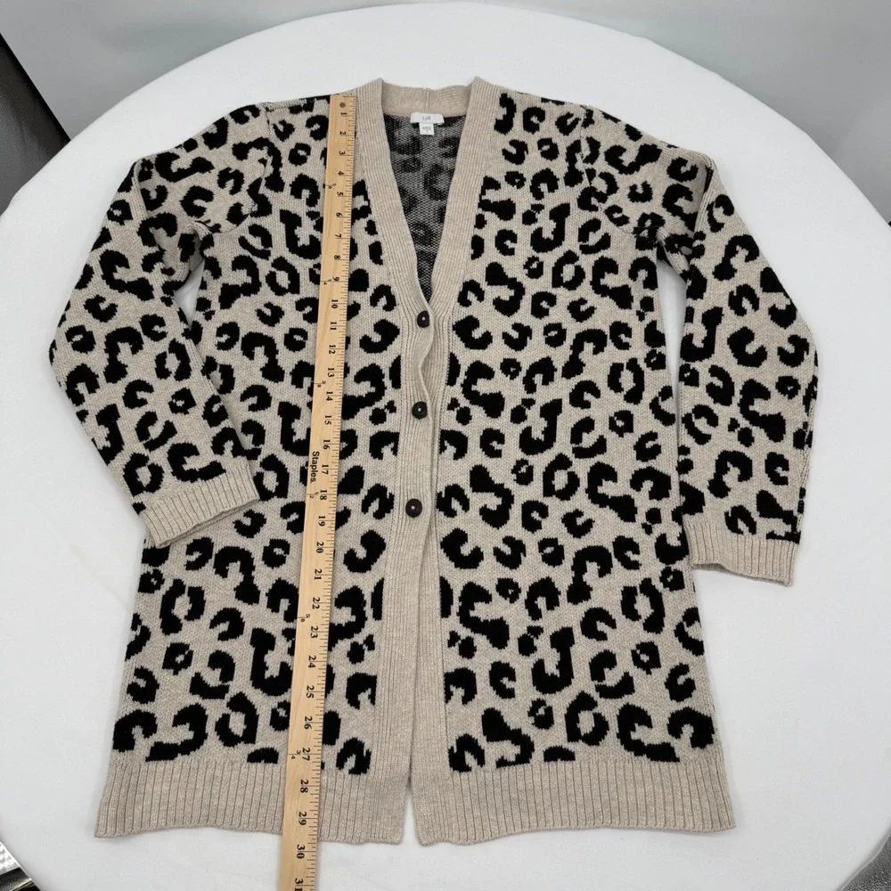 J. Jill Women's Cardigan Leopard Print Size Small Button Front Black Tan Casual‎